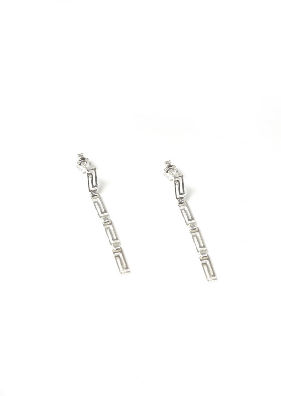 Greek Key design - meander silver drop - dangle earrings